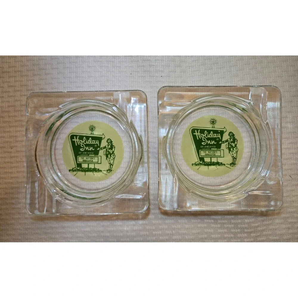 Set Of 2 Vintage 1960s Holiday Inn of America Ashtray Glass Advertising EUC